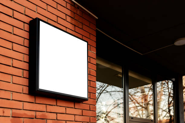 istock Blank square signboard, business light up sign 1130996631