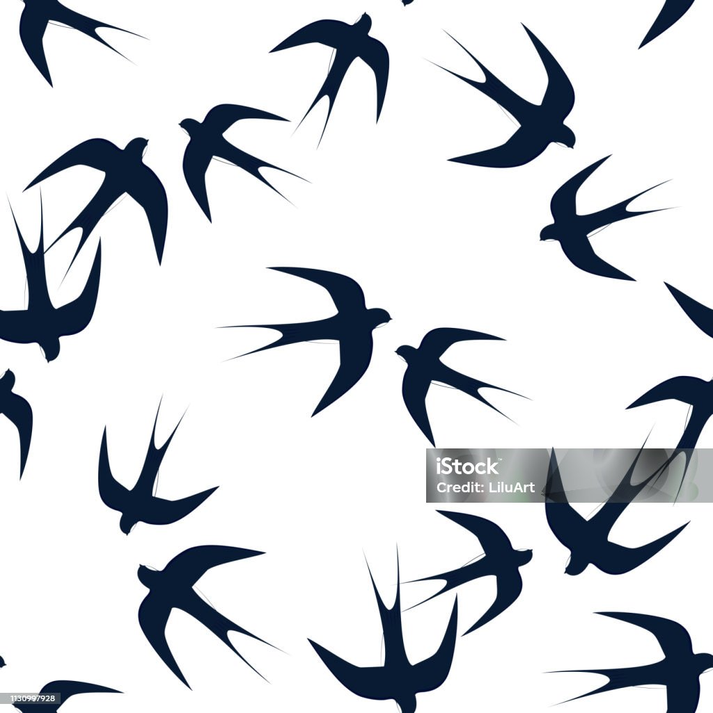 Swallows soaring in the sky seamless pattern. Design for printing on fabric Swallows soaring in the sky seamless pattern. Design for printing on fabric. Feather stock vector