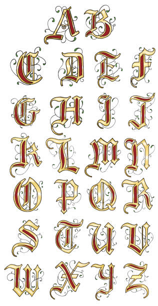 vector hand zieht mittelalterliches alphabet - medieval illuminated letter stock-grafiken, -clipart, -cartoons und -symbole