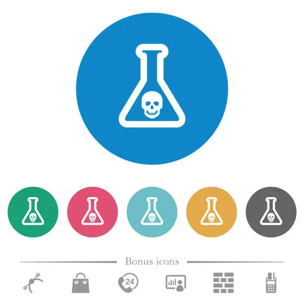 Vector illustration of Dangerous chemical experiment flat round icons