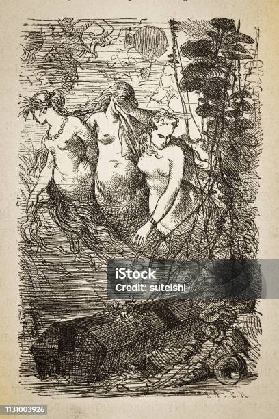 The Cool Seamans Grave Stock Illustration - Download Image Now - Mermaid, Illustration, Old-fashioned