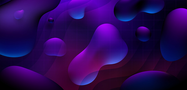 Layered illustration with liquid shapes and effects, retro color palette.