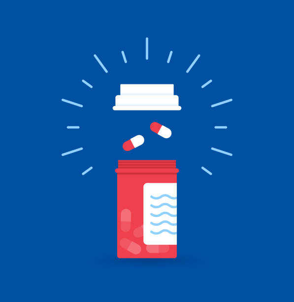 Prescription Drugs Prescription medicine bottles for health care. pills stock illustrations