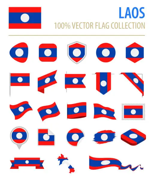 Vector illustration of Laos - Flag Icon Flat Vector Set