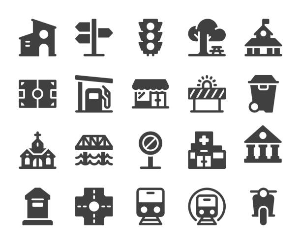 city-element-icons - electric train illustrations stock-grafiken, -clipart, -cartoons und -symbole