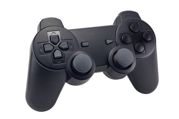 ゲームのジョイスティック、ワイヤレスコントローラ、ゲームパッド、白の背景に分離されたゲームコンソール - gamer video game video computer ストックフォトと画像