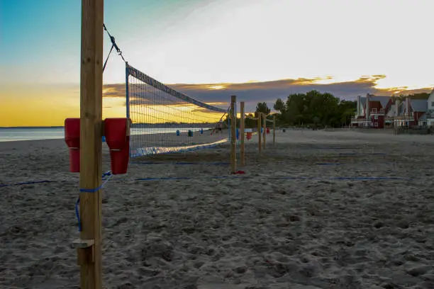 Photo of Beach Volleyball Net at Sunset in Port Stanley Ontario, Lake Eri