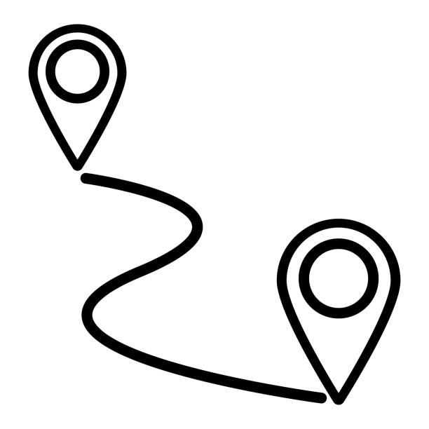 ilustrações de stock, clip art, desenhos animados e ícones de destination icon with pin location from start to end destination - ângulo agudo