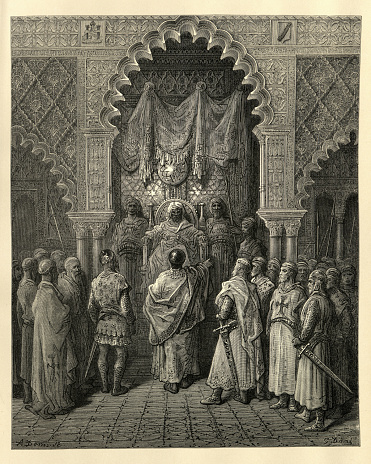 Vintage engraving of The dishonorable truce. Michaud's History of the Crusades illustrated by Gustave Dore
