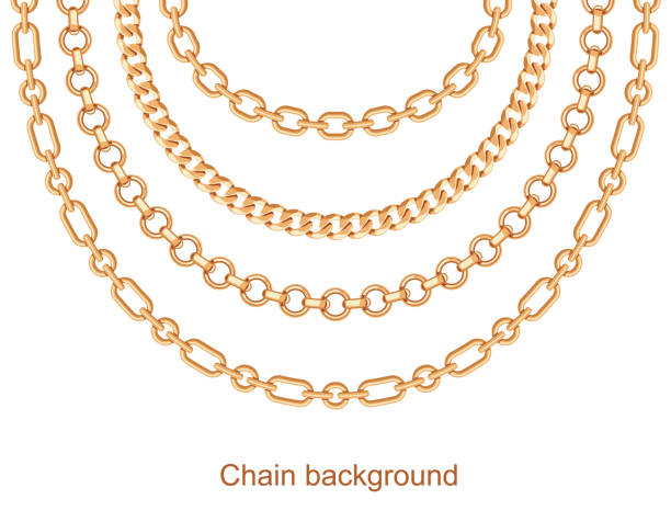 ilustrações de stock, clip art, desenhos animados e ícones de background with chains golden metallic necklace. on white - gold chain chain circle connection