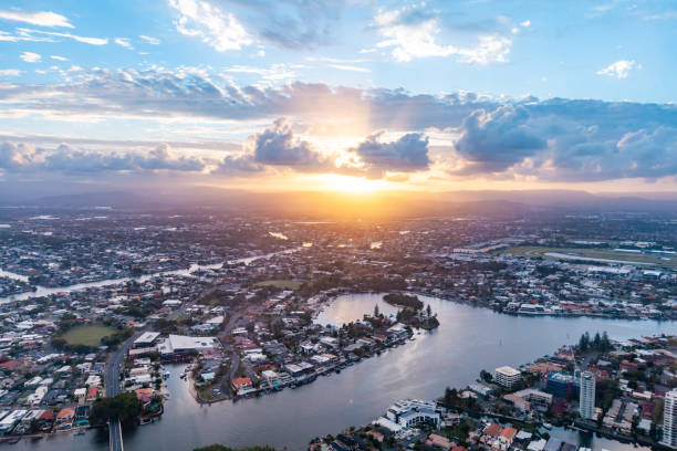 istock Gold Coast and Nerang river at sunset - aerial view 1131029659
