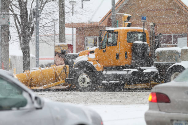 istock Snowplow in motion during snow storm 1131029832