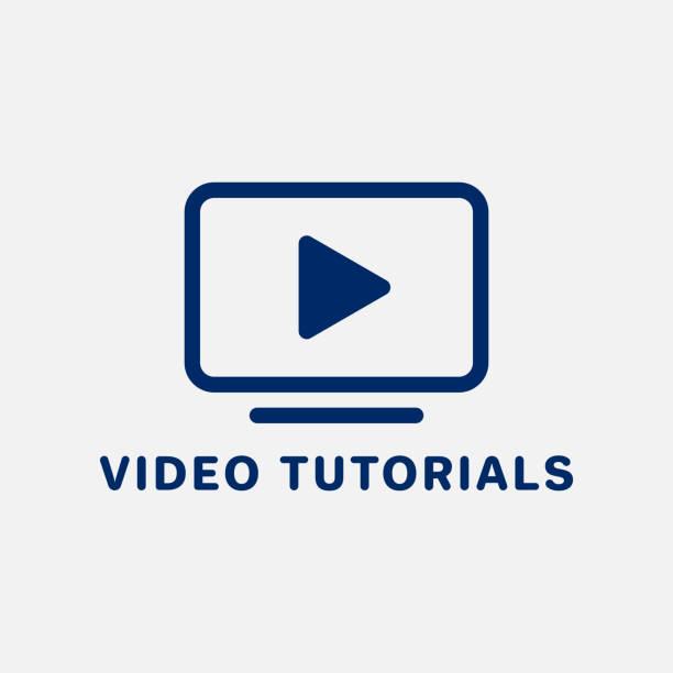 ilustrações de stock, clip art, desenhos animados e ícones de video tutorials blue icon. online training, distance and e-learning. - video image play symbol