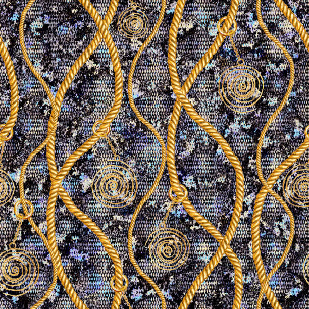 istock Golden chain glamour snakeskin seamless pattern illustration. Watercolor texture with golden chains. 1131031672