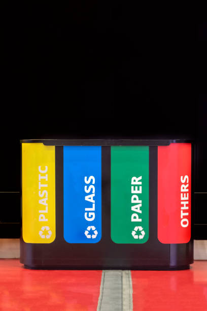 Separate waste collection. Modern trash bins for household waste segregation. Management recycle garbage