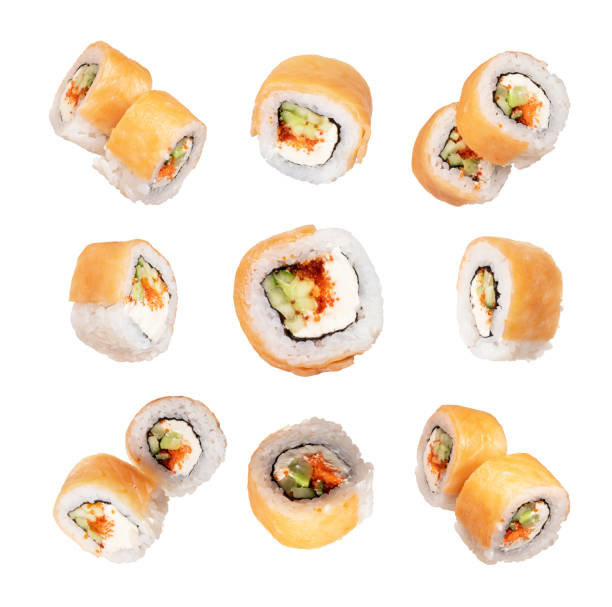 istock Set of fresh sushi rolls close-up isolated on a white background 1131036700