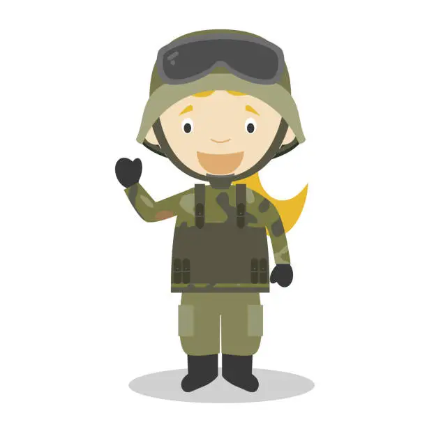 Vector illustration of Cute cartoon vector illustration of a soldier. Women Professions Series