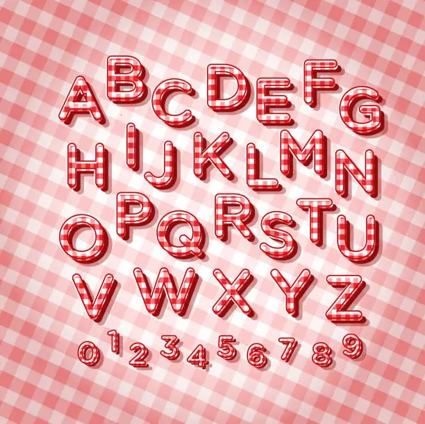 Vector illustration of Barbecue Picnic Alphabet with checked pattern texture