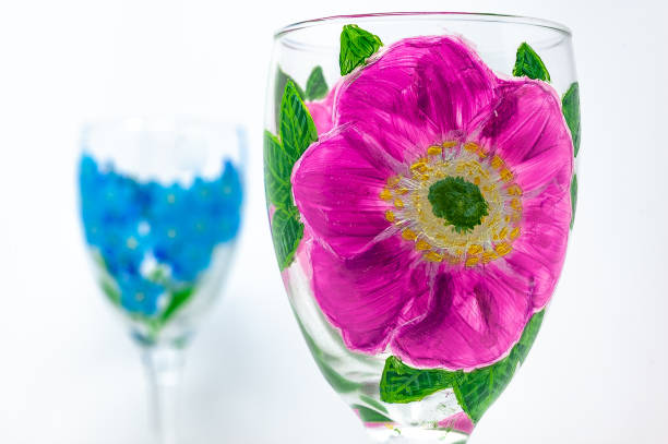 Two Painted Wine Glasses "Artfully" Photographed stock photo