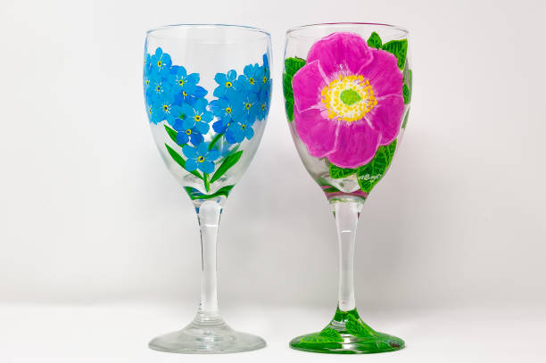 Two Painted Wine Glasses stock photo
