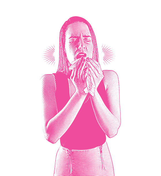 kobieta mdłości i kichanie - adult allergy casual white background stock illustrations