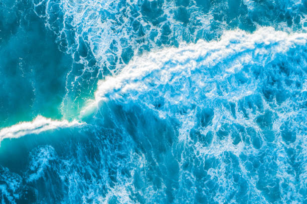 istock Vivid blue crushing wave at sunset. Aerial view with copy space 1131043159