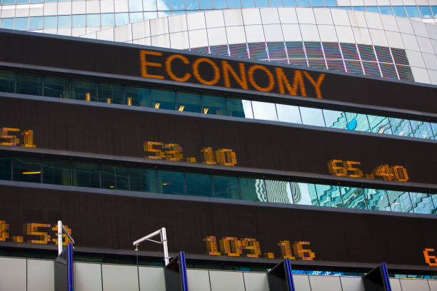istock Electronic stock ticker New York City. 1131043330