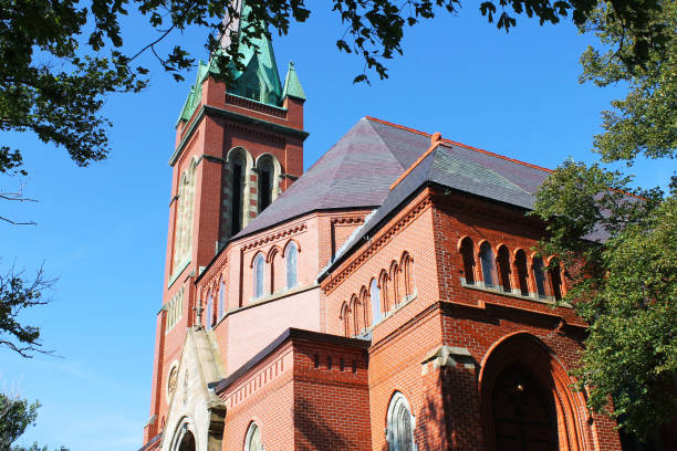 istock Partial view of a red brick church 1131046620