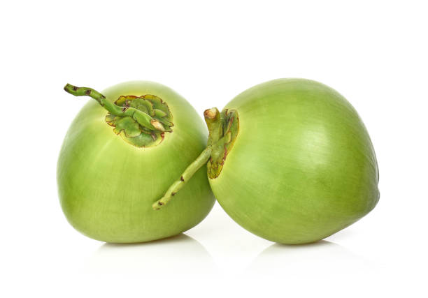 istock Green coconut fruit isolated on white background 1131046824