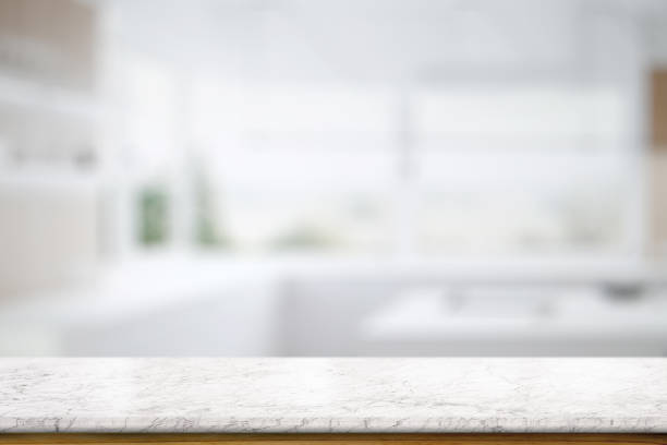istock Marble table top counter in kitchem room background 1131048993