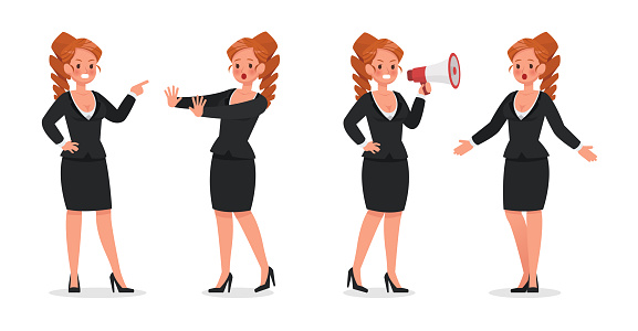 set of business woman working in office character vector design