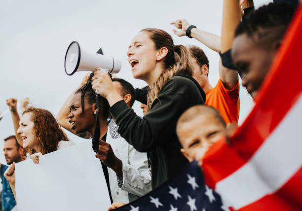 アメリカの活動家のグループを抗議します。 - message communication sign african descent ストックフォトと画像