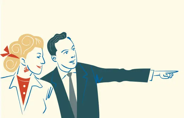 Vector illustration of Couple pointing