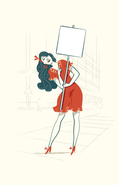 fashionable modern with sign fashionable modern girl in the city with banner and space for text ejecutiva stock illustrations
