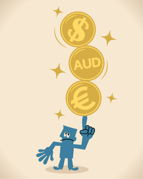 geschäftsmann bilanziert us, euro und australische währung - finance juggling businessman euro symbol stock-grafiken, -clipart, -cartoons und -symbole