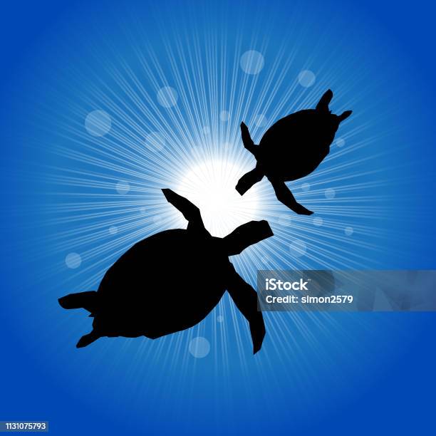 The Sea Turtle Swimming In The Blue Shining Sea Stock Illustration - Download Image Now - Sea Turtle, Swimming, Vector