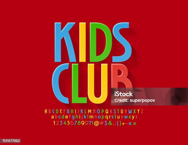 Vector Colorful Label Kids Club With Alphabet Letters Numbers And Symbols Stock Illustration - Download Image Now