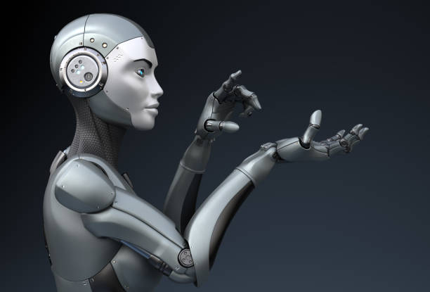 istock Robot is looking at something in his hand 1131078147