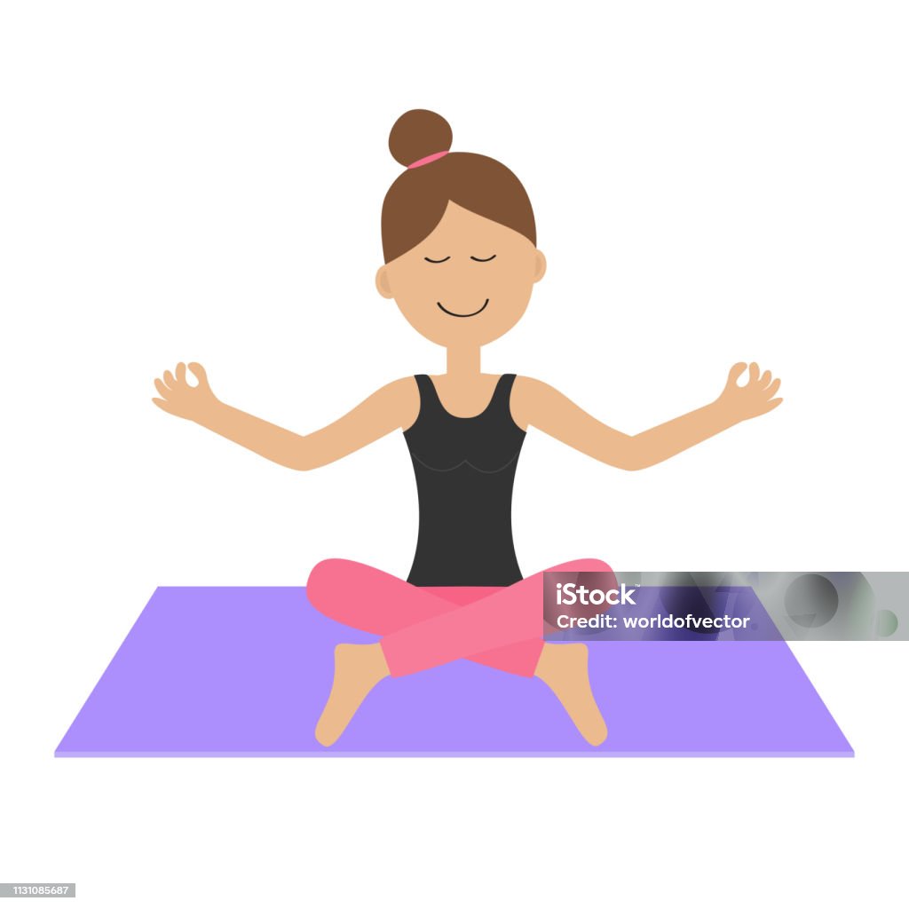 Cô Gái Trẻ Tập Yoga Nhân Vật Người Phụ Nữ Hoạt Hình Dễ Thương Ngồi ...