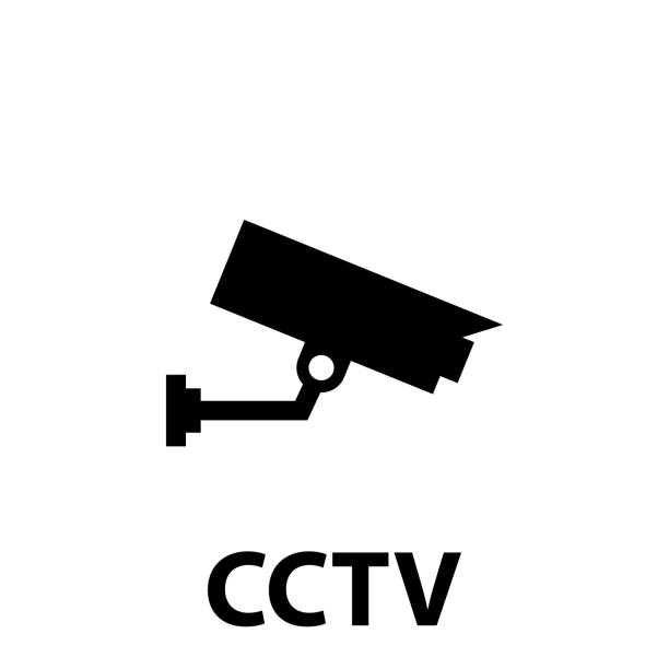 ilustraciones, imágenes clip art, dibujos animados e iconos de stock de icono de videovigilancia simple. cámara cctv sobre fondo blanco - video conference camera