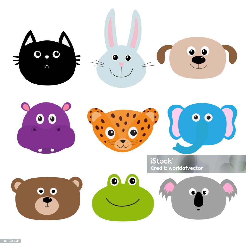 Ilustración de Cara De Cabeza Animal Del Zoo Lindo Juego De Personajes De Dibujos Animados Educación Infantil Gato Conejo Liebre Jaguar Perro Hippopotamus Elefante Oso Rana Koala Diseño Plano Fondo Blanco Aislado Ilustración de Cara De Cabeza Animal Del Zoo Lindo Juego De Personajes De Dibujos Animados Educación Infantil Gato Conejo Liebre Jaguar Perro Hippopotamus Elefante Oso Rana Koala Diseño Plano Fondo Blanco Aislado