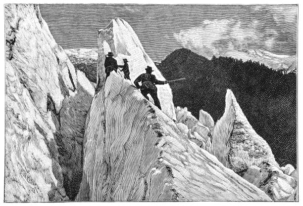 ilustrações, clipart, desenhos animados e ícones de geleira de moguls, mont blanc, alpes franceses - glacier mountain ice european alps