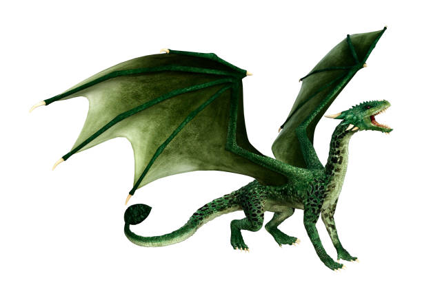 istock 3D illustration green fantasy dragon on white 1131091318