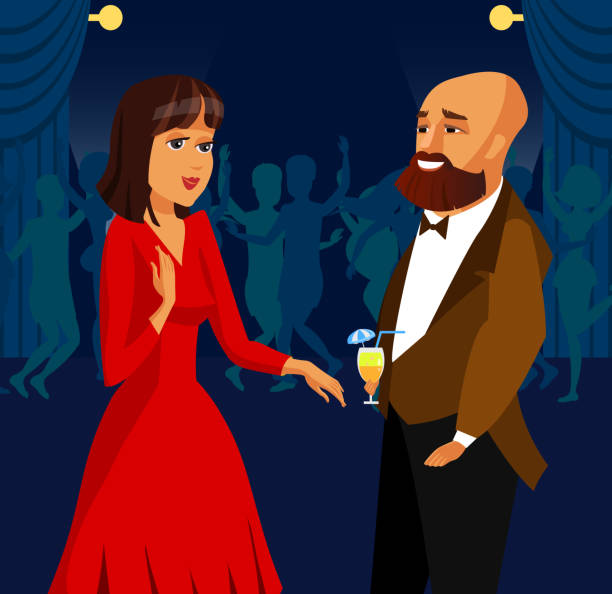mężczyzna i kobieta na imprezie, ilustracja wektora wydarzenia - love computer graphic dancing people stock illustrations