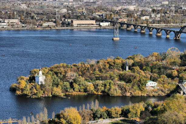 istock Panoramic photo wallpapers landscape top view spring city Dnieper, Ukraine 1131096423