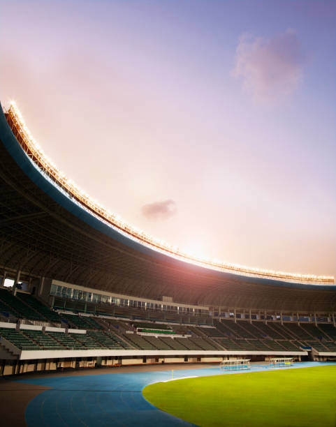 istock Floodlights at an empty stadium in China 1131097365