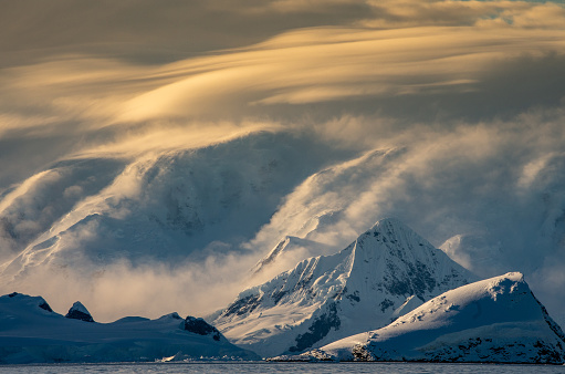 katabatic cloud on a mountain in the Antarctic Peninsula