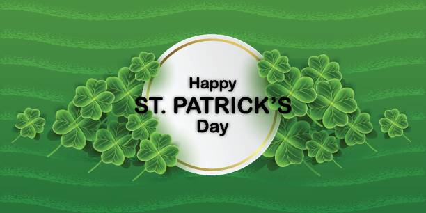 istock San Patrick's Day card with Clover leaf. Shamrock grass wallpaper. Horizontal holidays poster. Lucky Irish flower. Scottish ornament 1131098316