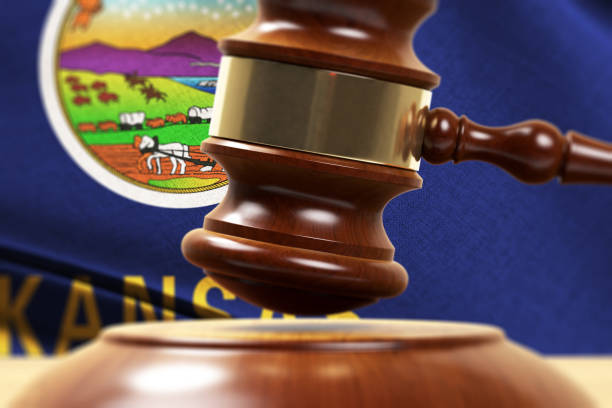 istock Wood Gavel Standing Front Of the Nevada Flag Closeup 3d Render 1131098876