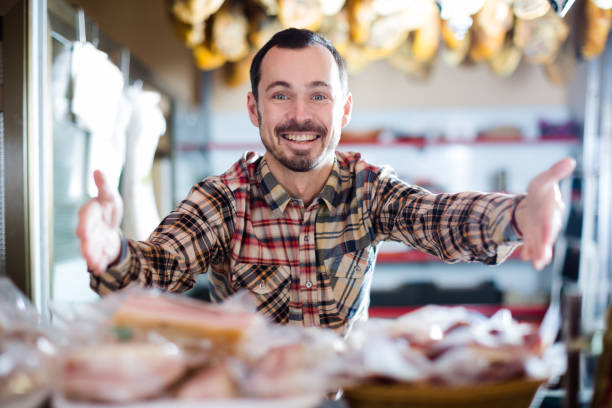 istock Seller offering sorts of meat 1131101842